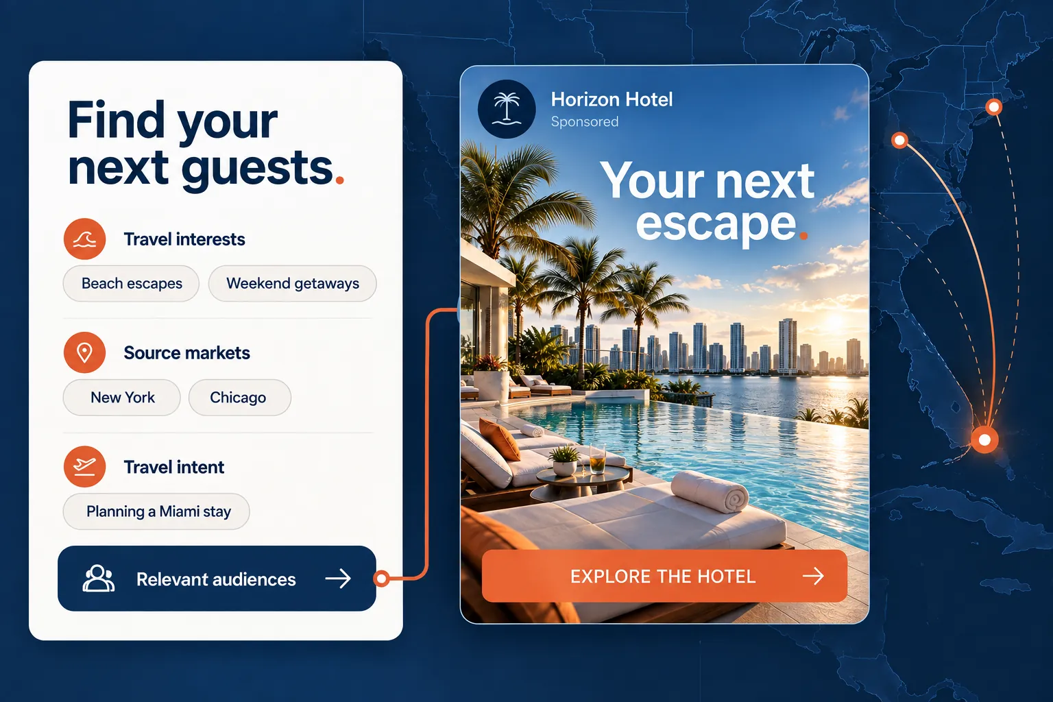 Sponsored social ad for the hotel with audience and source-market targeting